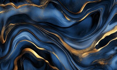 Obraz premium Swirling blue and gold abstract art.