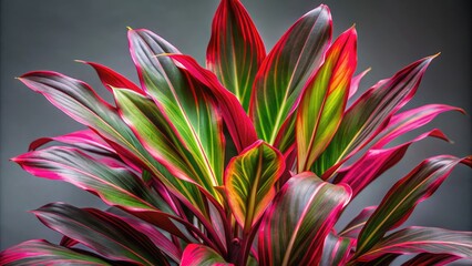 Fototapeta premium Captivating Foliage Pattern Featuring Blue Cordyline Fruticosa Firebrand on Bright Grey Background, Perfect for Home Decor and Nature-Inspired Designs