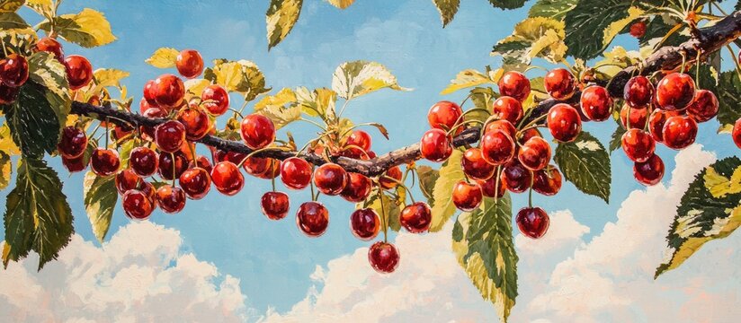 A Rich Harvest Of Cherries Against The Blue Sky