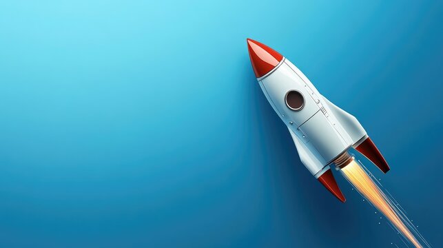 Rocket or spaceship emerging against a blue backdrop Innovative banner layout featuring empty space for personalized advertising and messaging