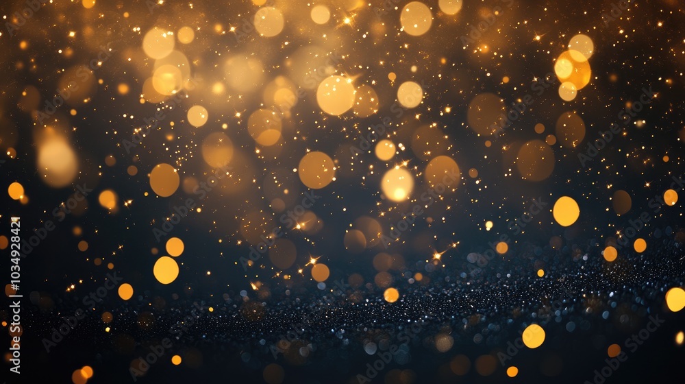 Poster abstract dark background featuring golden sparkles with a blurred effect suitable for a festive them