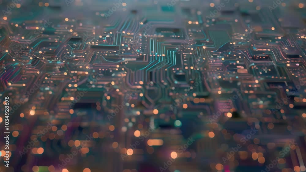 Poster this close-up videograph showcases the intricate and complex design of a computer circuit board, an 