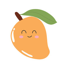 cute kawaii mango sticker emoticon isolated on white background. Cute and kawaii mangoes emoticon expression 