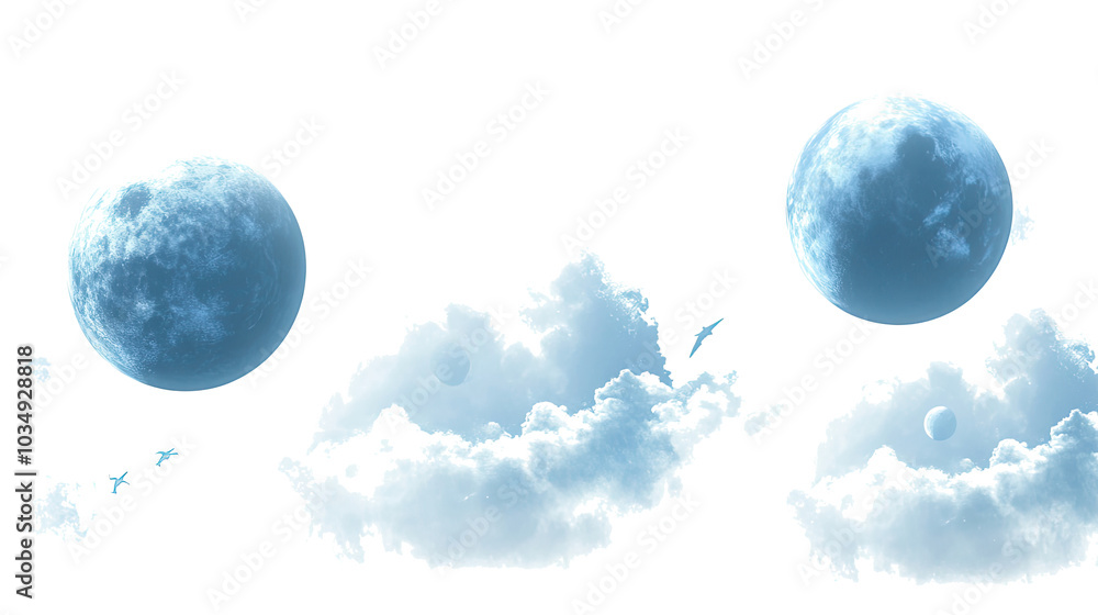 Poster blue moons and clouds against a transparent background collection generative ai