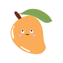 cute kawaii mango sticker emoticon isolated on white background. Cute and kawaii mangoes emoticon expression 