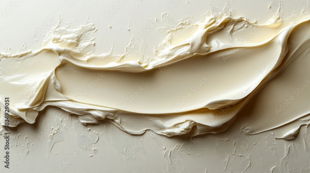 Aufkleber A creamy substance is spread across a light canvas, showcasing layered and smooth swirls that create a unique texture. The effect is highlighted by gentle natural light.