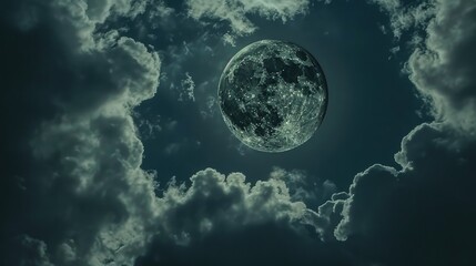 Fototapeta premium Beautiful Moon In The Cloudy Dark Night