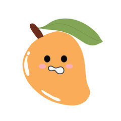 cute kawaii mango sticker emoticon isolated on white background. Cute and kawaii mangoes emoticon expression illustration set