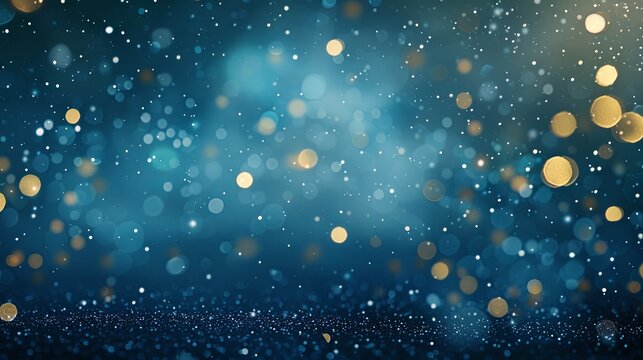 Magic night dark blue frame with sparkling glitter bokeh and light background
