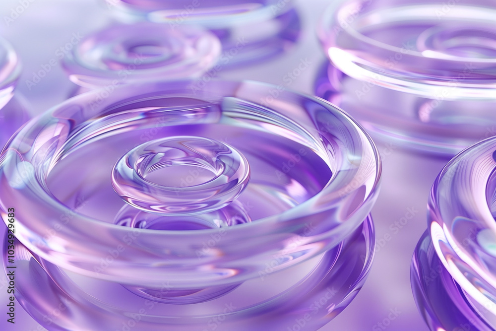 Poster abstract background 3d floating rings with glossy surfaces and soft reflections.