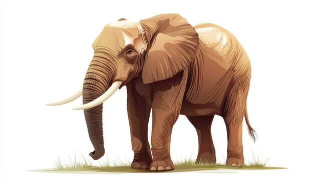 brown elephant standing on grass, white background clip art preview