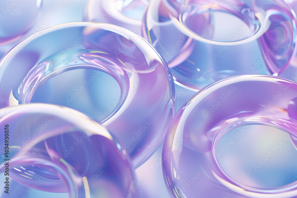 Poster abstract background 3d floating rings with glossy surfaces and soft reflections.