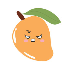 cute kawaii mango sticker emoticon isolated on white background. Cute and kawaii mangoes emoticon expression illustration set