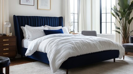 Elegant Bedroom with Plush Blue Bed