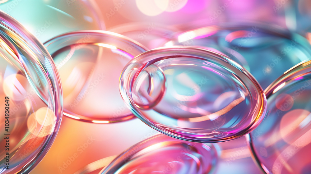 Poster abstract background 3d floating rings with glossy surfaces and soft reflections.
