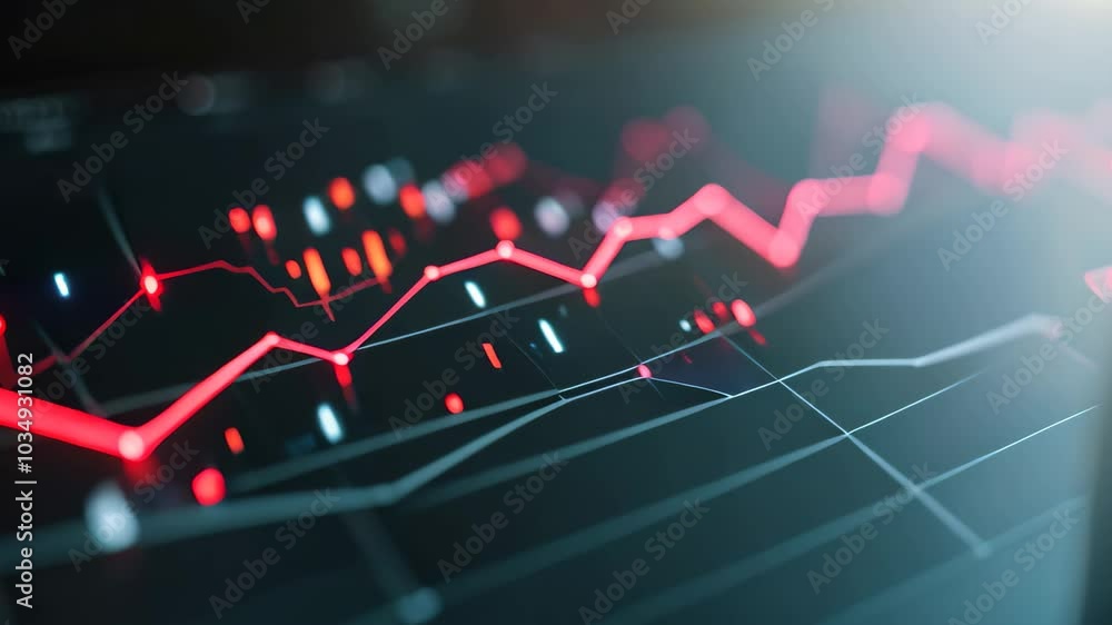 Poster close-up of a line graph on a computer screen, an upward sloping, sharp curve representing rapid inf