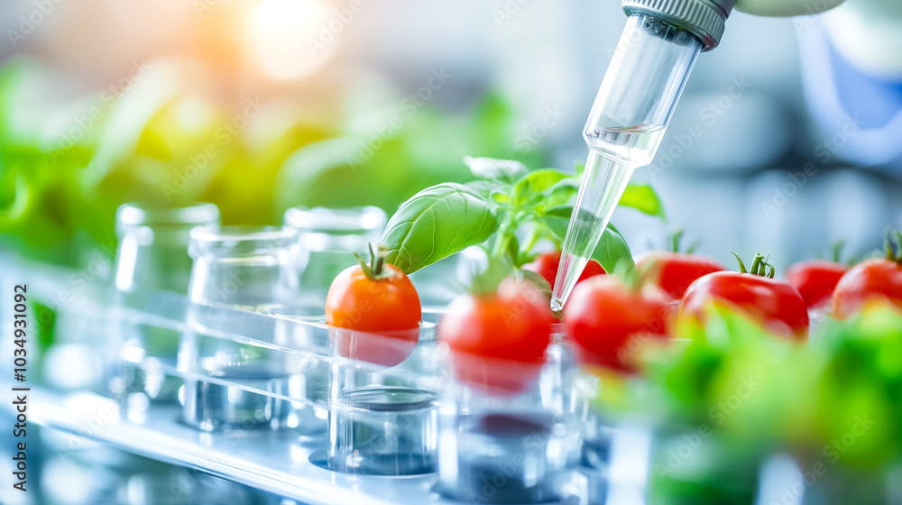 Aufkleber a researcher uses a pipette to apply substances to cherry tomatoes growing in a lab environment. the