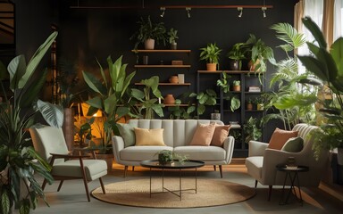 Fototapeta premium Modern Eco Friendly Living Room Design with Indoor Plants 