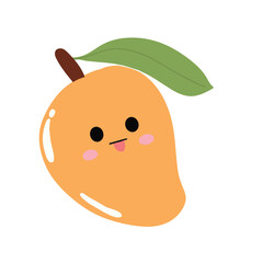 cute kawaii mango sticker emoticon isolated on white background. Cute and kawaii mangoes emoticon expression illustration set