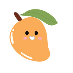 cute kawaii mango sticker emoticon isolated on white background. Cute and kawaii mangoes emoticon expression illustration set