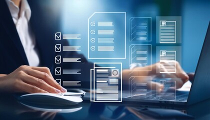 Businesswoman Working on a Laptop with Documents