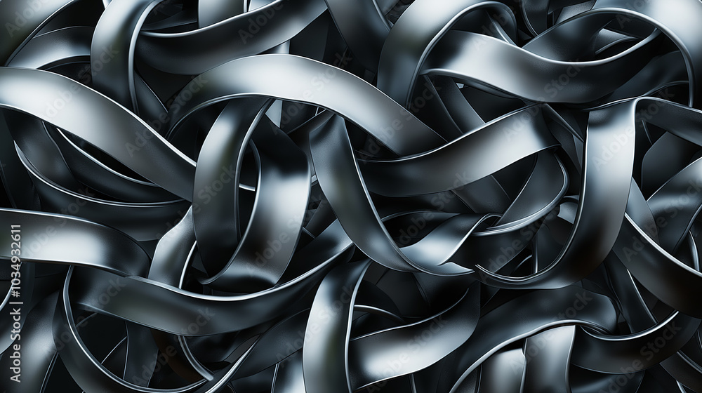 Poster abstract background with interlocking shapes in metallic finishes.