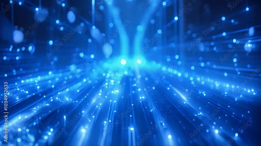 Poster an video of a blue abstract background featuring intersecting lines and scattered dots, background s