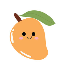 cute kawaii mango sticker emoticon isolated on white background. Cute and kawaii mangoes emoticon expression illustration set