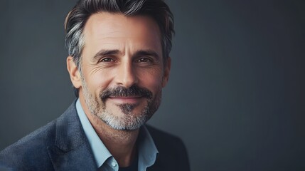 Fototapeta premium Portrait of a Smiling Middle-Aged Man with Grey Hair and a Beard