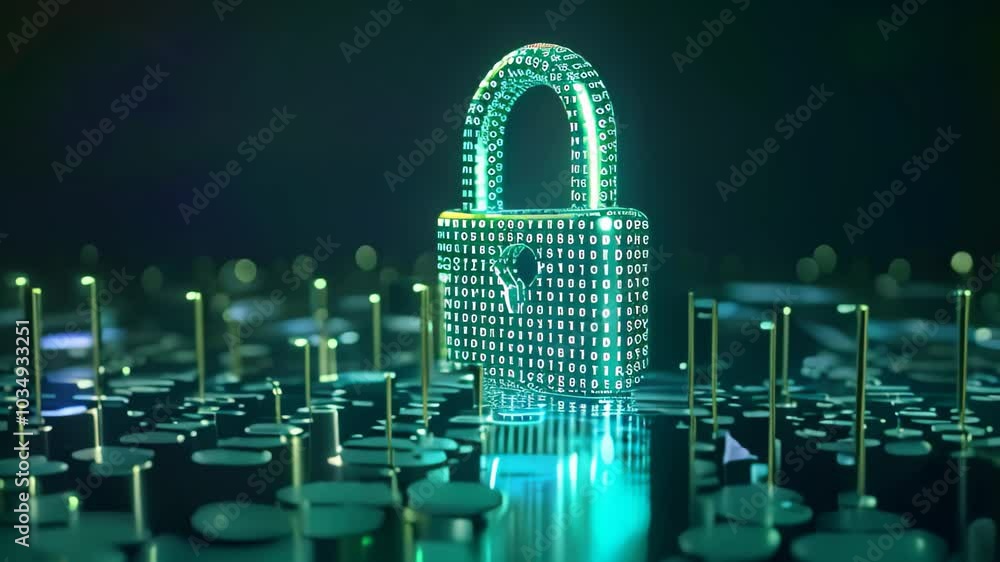 Poster a close-up video of a lock resting on the top of a computer keyboard, symbolizing secure access to d