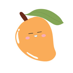 cute kawaii mango sticker emoticon isolated on white background. Cute and kawaii mangoes emoticon expression illustration set