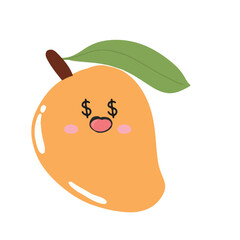 cute kawaii mango sticker emoticon isolated on white background. Cute and kawaii mangoes emoticon expression illustration set