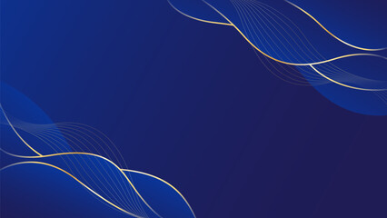 Abstract blue luxury background with gold lines. Elegant wave modern wallpaper. Template banner background for sales, ads, events, awards, web, pages, and others