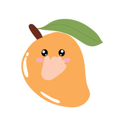 cute kawaii mango sticker emoticon isolated on white background. Cute and kawaii mangoes emoticon expression illustration set