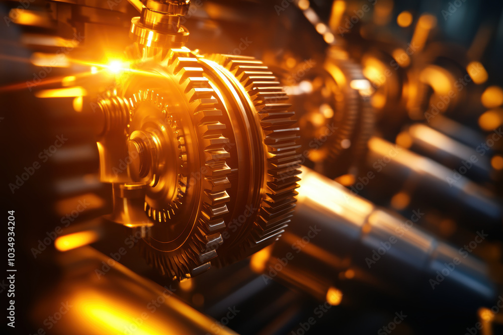 Poster gigantic gears and industrial engines are operating with precision, showcasing intricate mechanics a