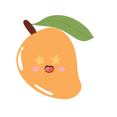 cute kawaii mango sticker emoticon isolated on white background. Cute and kawaii mangoes emoticon expression illustration set