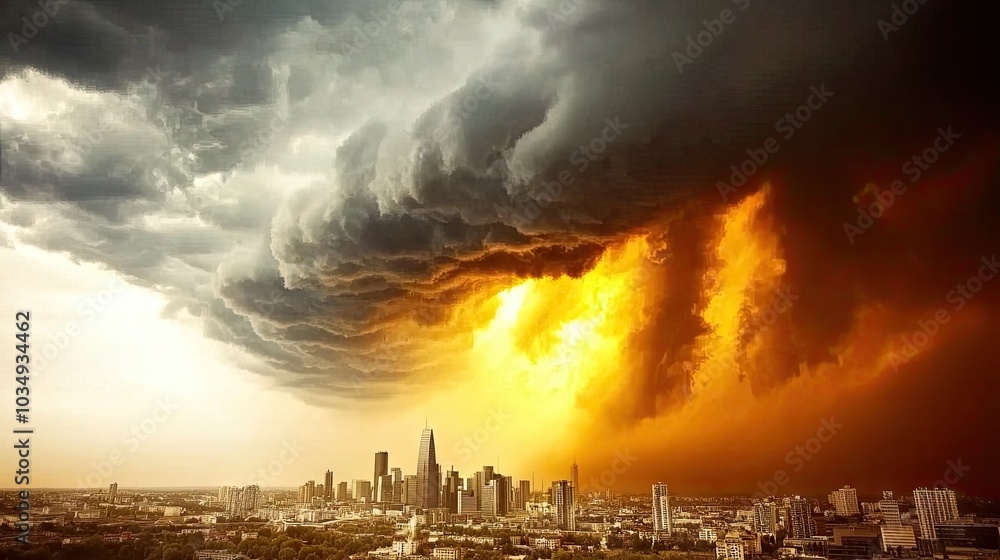 Poster scary dark red clouds rolling across the sky, creating a sense of fear and tension as the atmosphere