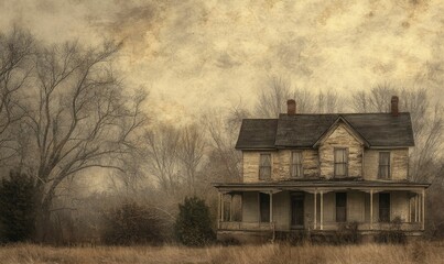 Obraz premium Old, abandoned house in a field.