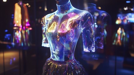 Captivating Plasma Based Holographic Fashion with Interactive Digital Designs and Neon Lighting Effects