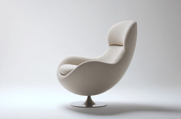 an egg chair with soft fabric upholstery and a swivel base