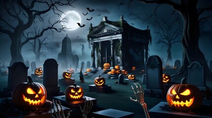 Graveyard of Shadows Where Ghosts Roam and Pumpkins Glow