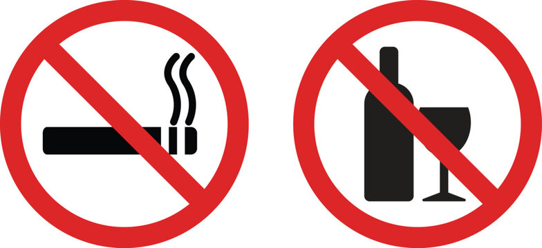 No smoking and no alcohol signs . No smoking icon and no drinking icon . Vector illustration