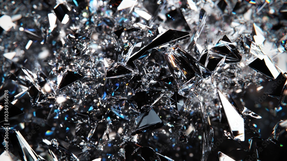 Poster shattered glass texture with dynamic splashes and 3d rendering effects