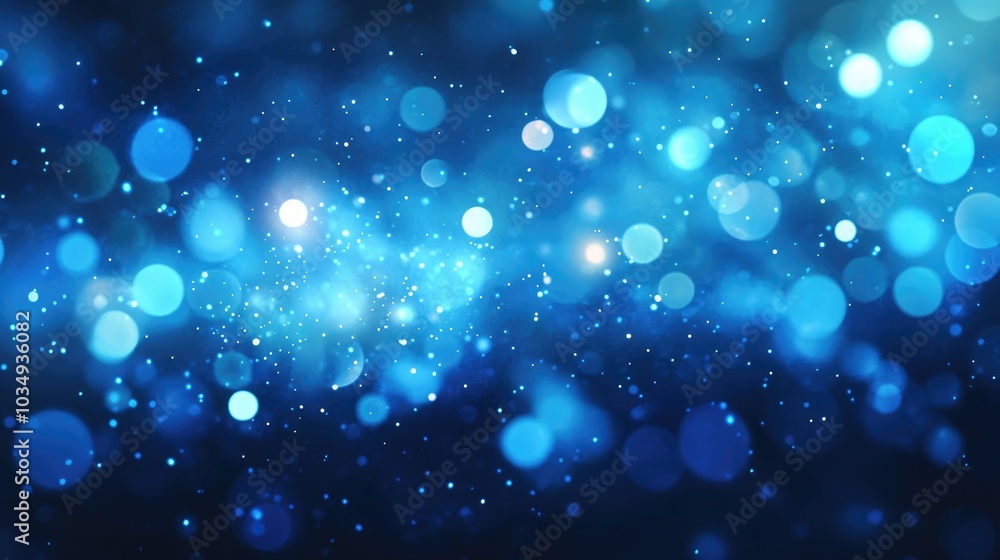 Poster vibrant blue bokeh lights with an abstract background featuring floating particles or dust creating 