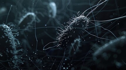 Ancient microbes under microscope reveal intricate cellular structures, showcasing their mysterious and ancient nature, ideal for scientific and educational content.