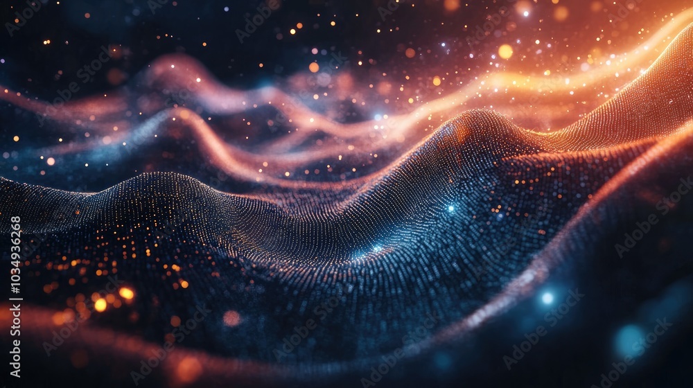 Poster futuristic concept of digital innovation featuring abstract particles in a background