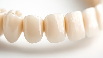 Close-up of ceramic dental veneers on seamless background