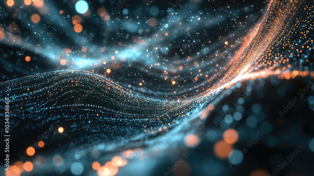 Poster futuristic concept of digital innovation featuring abstract particles in a background