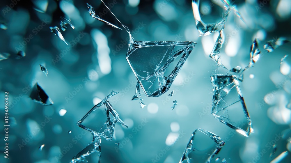 Poster shattered glass texture with dynamic splashes and 3d rendering effects
