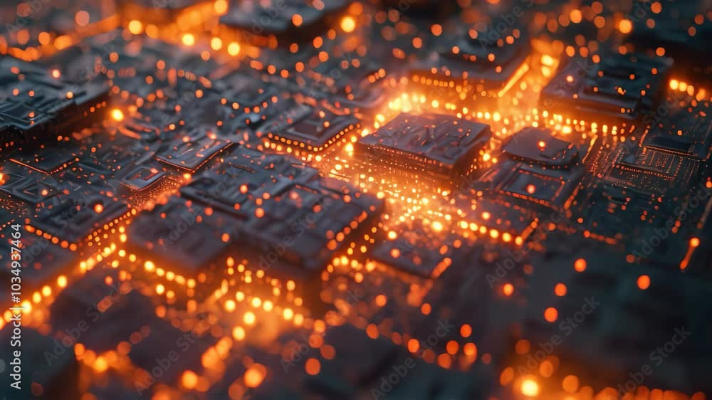 Poster a detailed view of the intricate components and pathways of a computer circuit board, cluster of qua